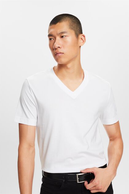 T-shirt en jersey à encolure en V, 100 % coton