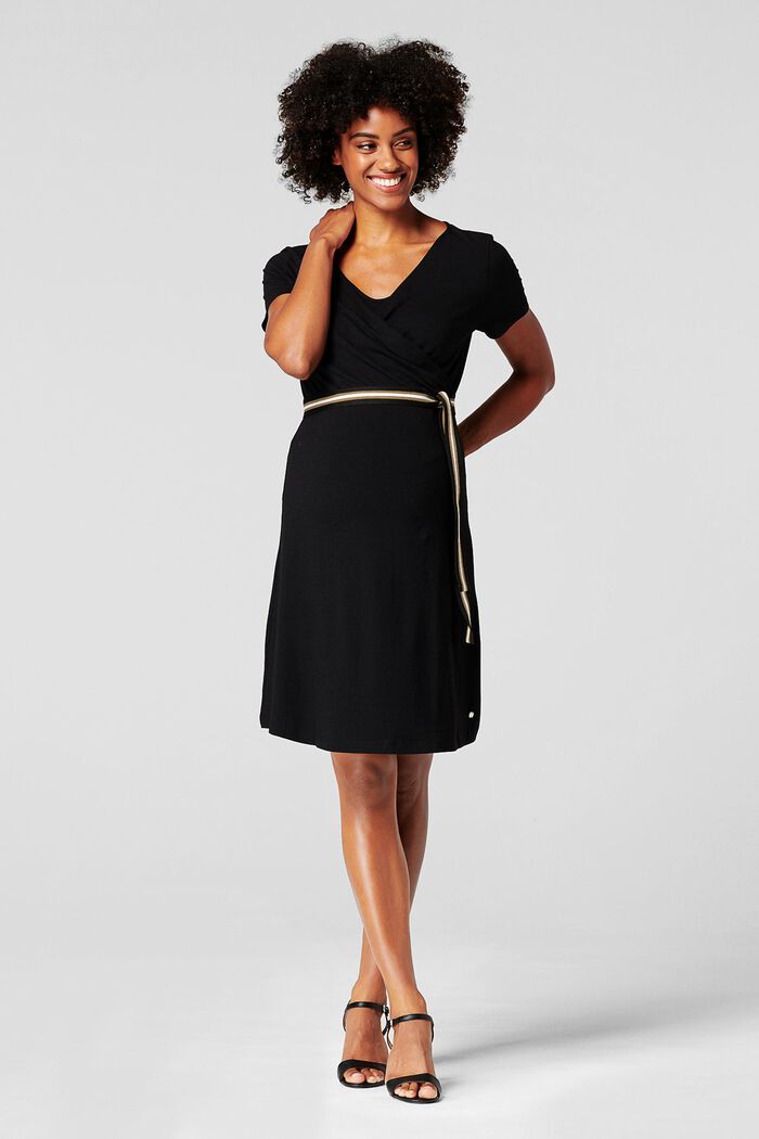Jersey jurk met voedingsfunctie en ceintuur, BLACK INK, detail image number 0