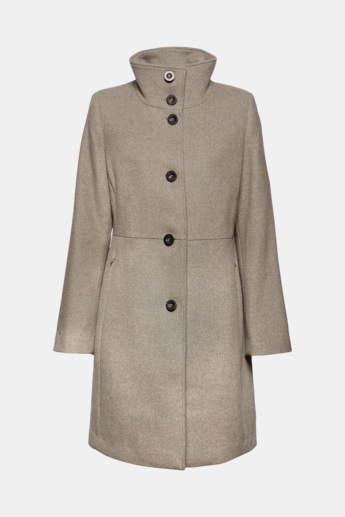 En laine mélangée : le manteau à col montant, TAUPE, detail image number 0