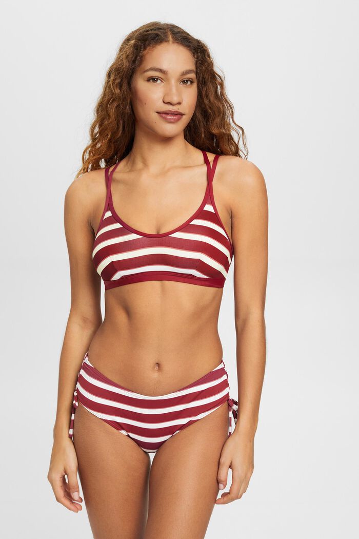 Gewatteerde bikinitop, strepen & gekruiste bandjes, DARK RED, detail image number 0