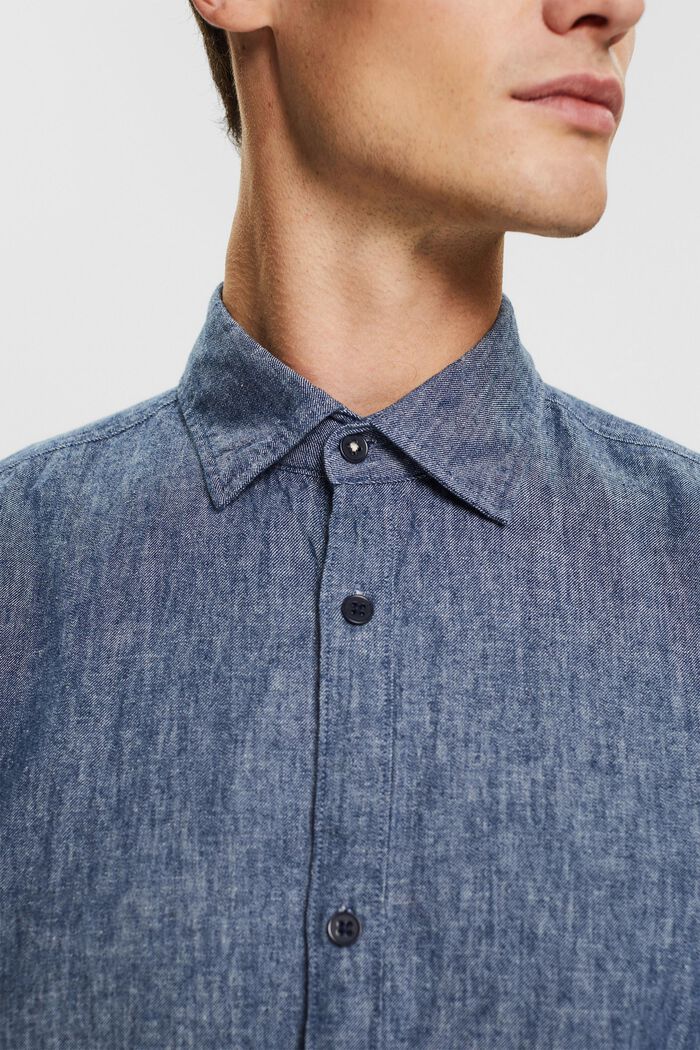 À teneur en lin : la chemise chinée, NAVY, detail image number 2