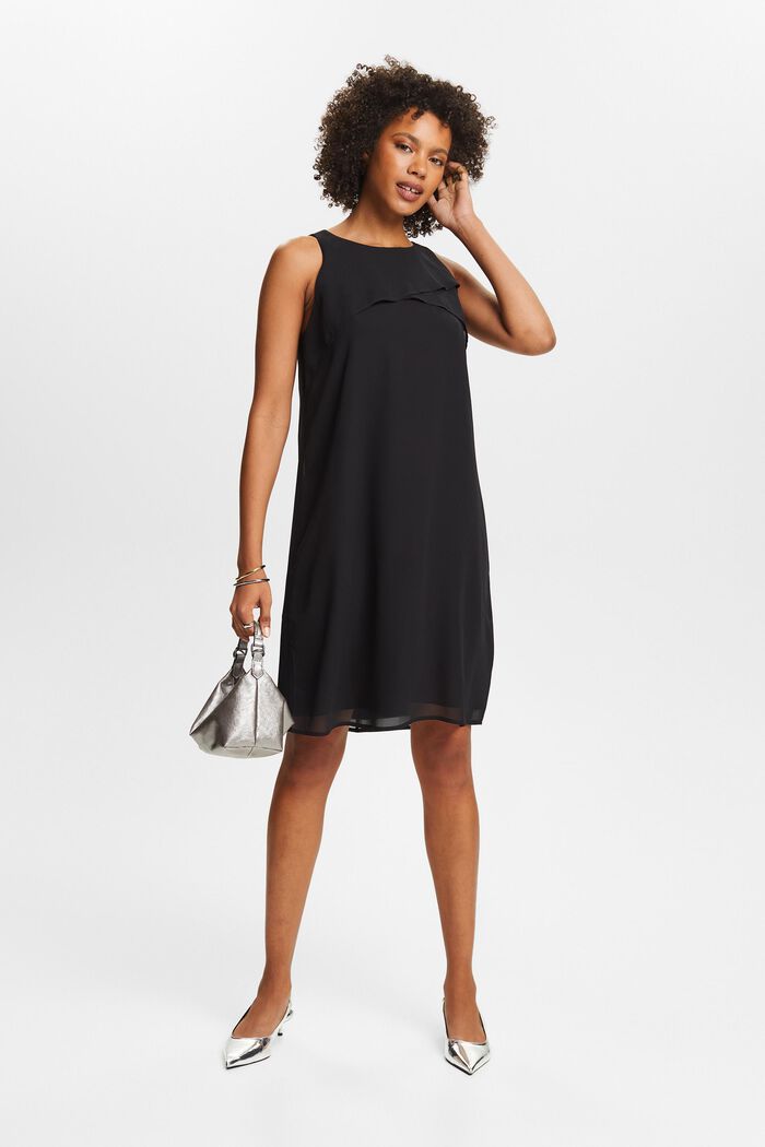Mini-robe sans manches en crêpe mousseline, BLACK, detail image number 1