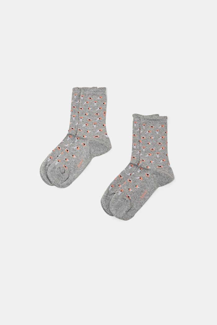 Lot de 2 paires de chaussettes à motif fleurs, LIGHT GREY, detail image number 0