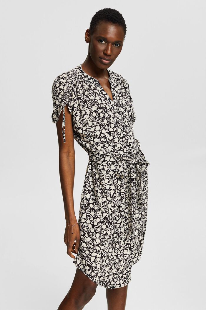 Midi-jurk met motief, LENZING™ ECOVERO™, BLACK, detail image number 0