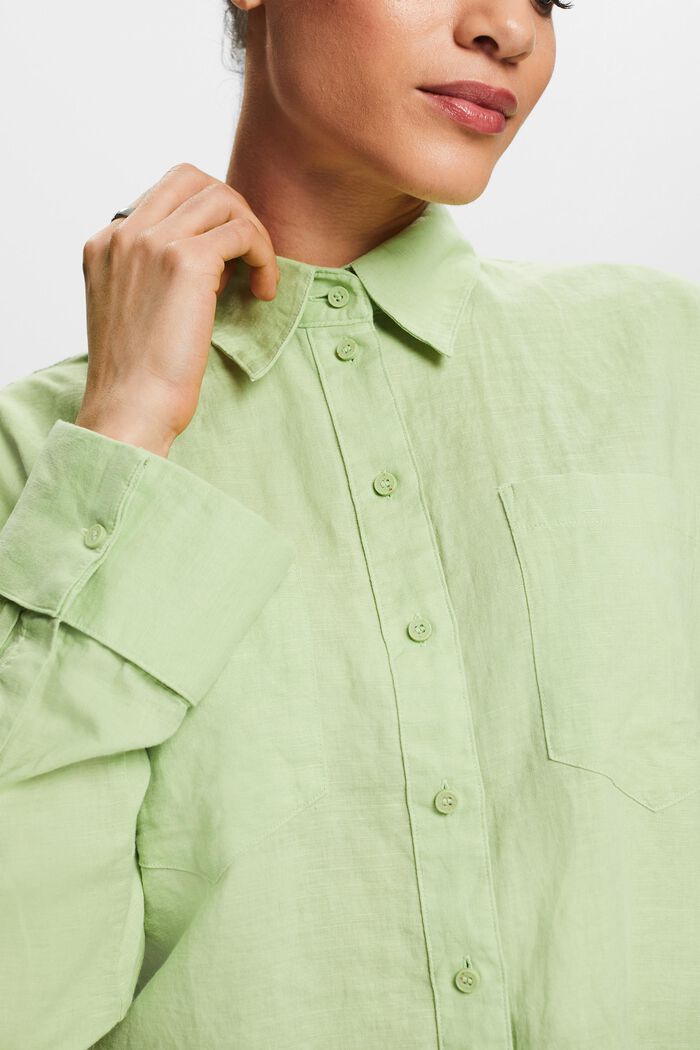 Katoen-linnen overhemdblouse, LIGHT GREEN, detail image number 3