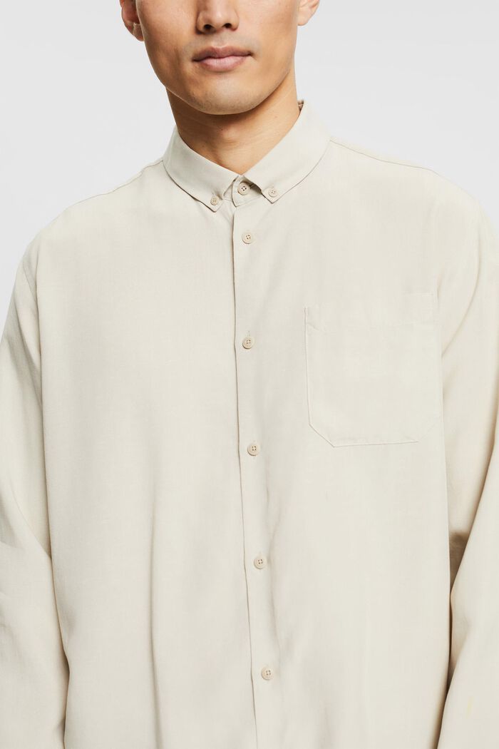 Met linnen: overhemd met buttondownkraag, LIGHT BEIGE, detail image number 2