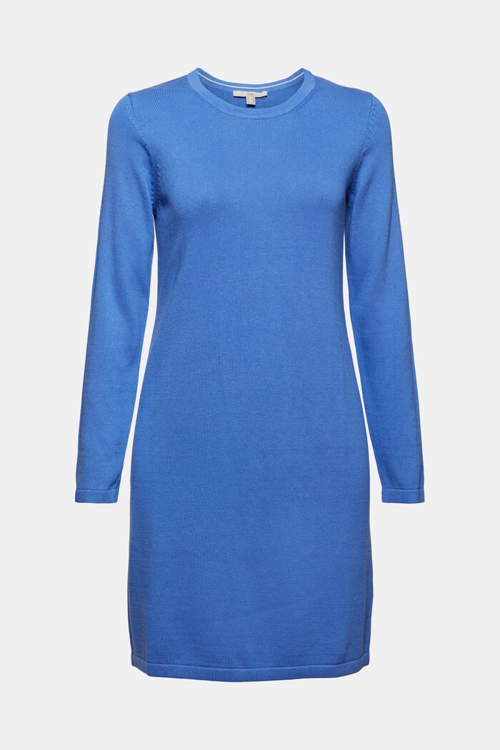 Gebreide basic jurk van een mix met biologisch katoen, BRIGHT BLUE, detail image number 0