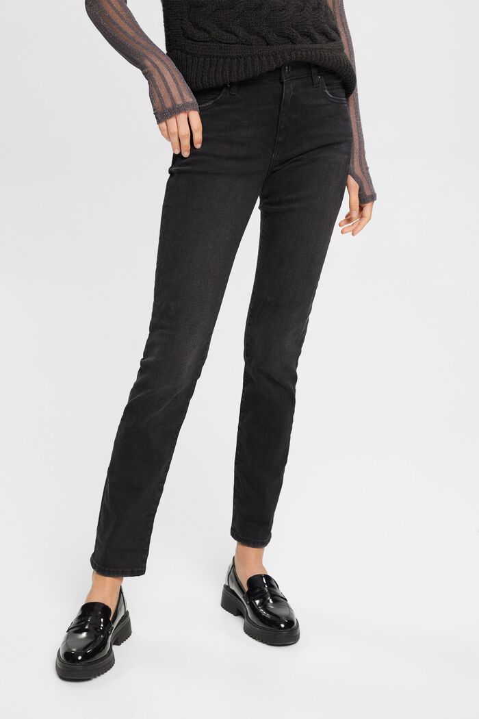 Jeans met middelhoge taille en rechte pijpen, BLACK DARK WASHED, detail image number 0