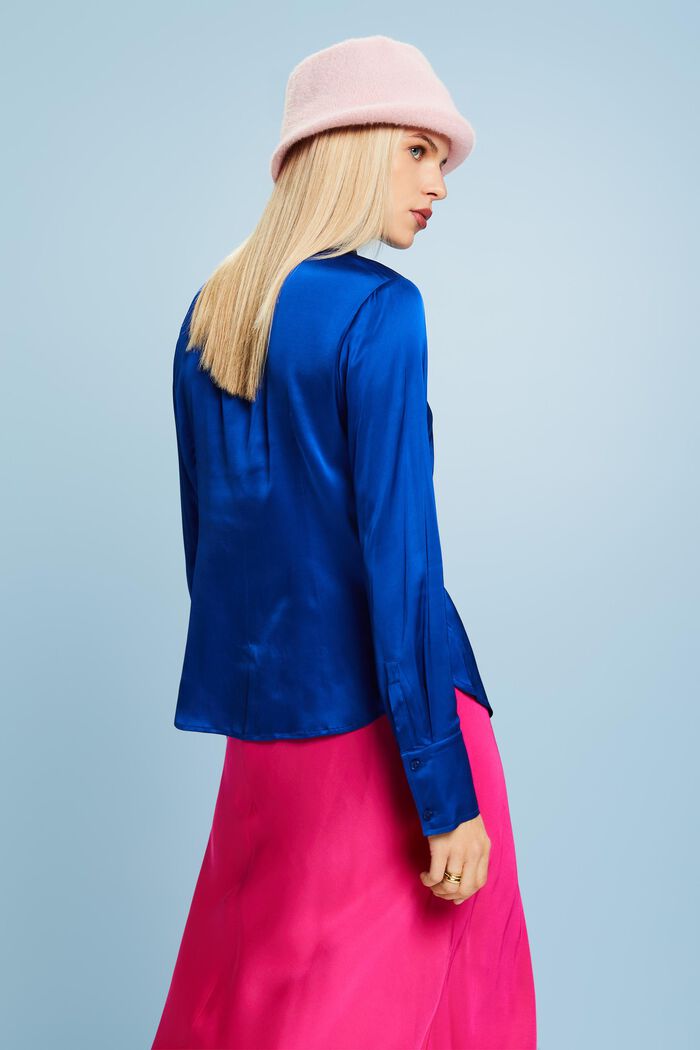 Satijnen blouse met lange mouwen, BRIGHT BLUE, detail image number 2