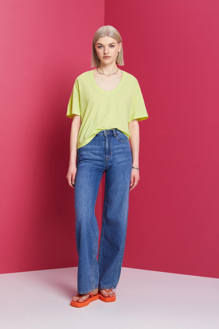 Cropped oversized T-shirt, 100% katoen, LIME YELLOW, detail image number 4