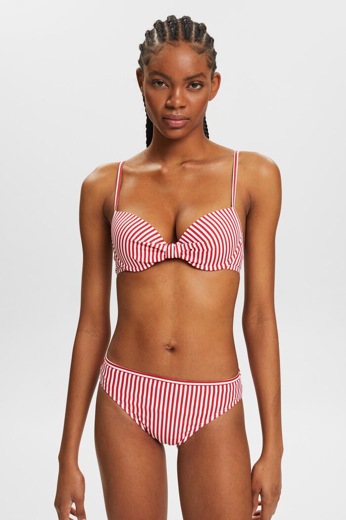 Gestreepte, gewatteerde bikinitop met beugel, DARK RED, detail image number 0