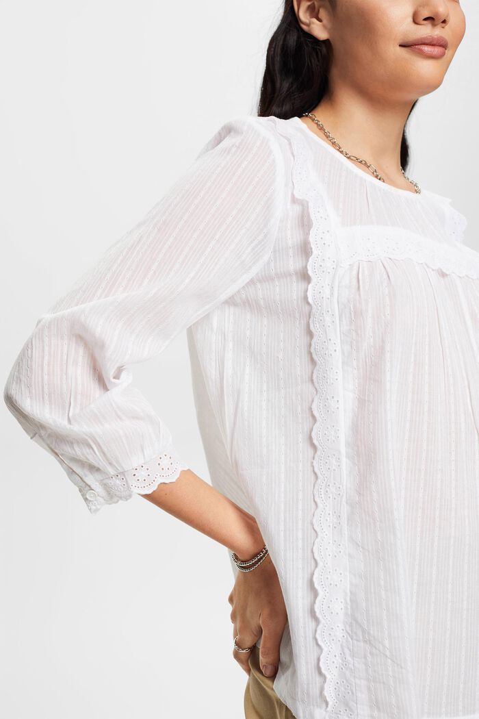 Kanten blouse met schulprandje, WHITE, detail image number 2