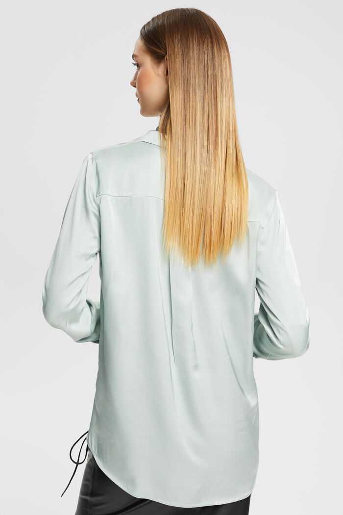 Satijnen blouse met reverskraag, LENZING™ ECOVERO™, LIGHT AQUA GREEN, detail image number 3