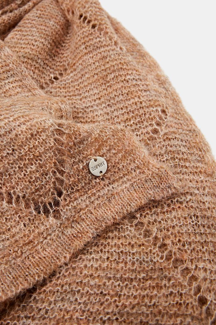 Gerecycled: ajour sjaal met wol, CARAMEL, detail image number 1