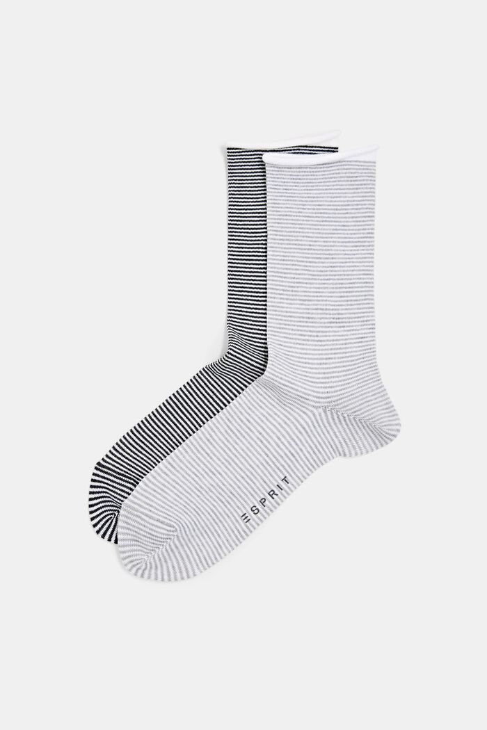 Gestreepte sokken met opgerolde manchetten, organic cotton, BLACK/GREY, detail image number 0