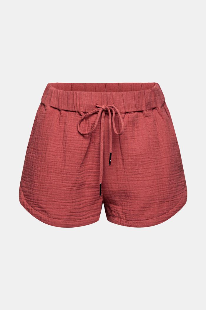 Stoffen shorts met crinkle effect, TERRACOTTA, overview