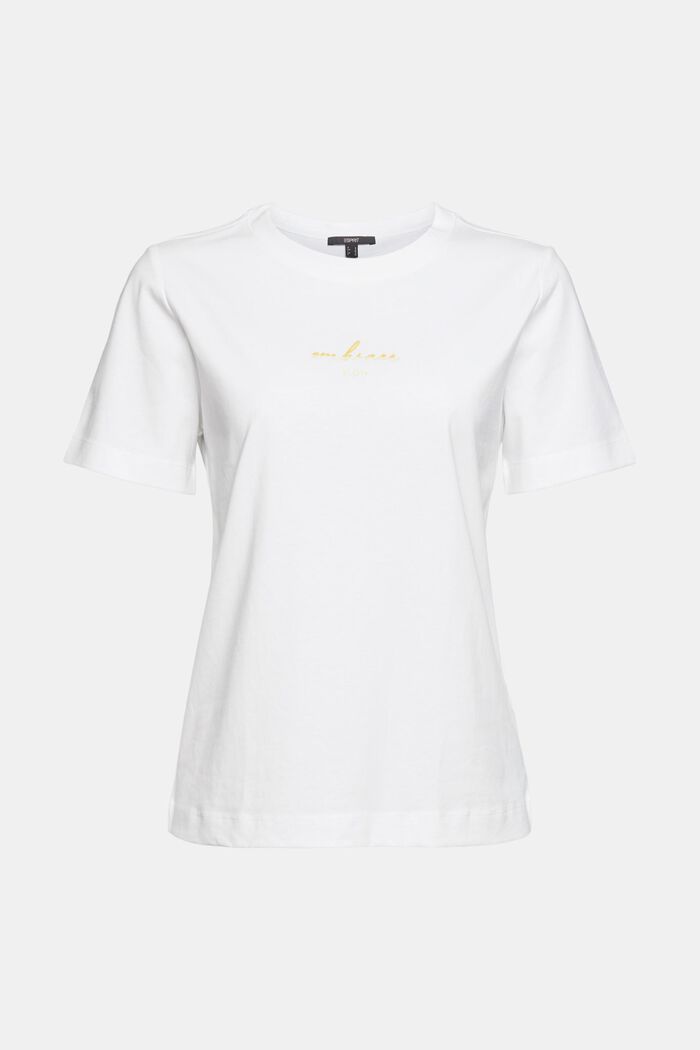 T-shirt à inscription brodée, coton bio, WHITE, overview