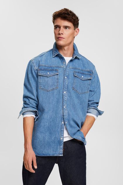 Chemise en jean coupe Relaxed Fit, BLUE MEDIUM WASHED, overview