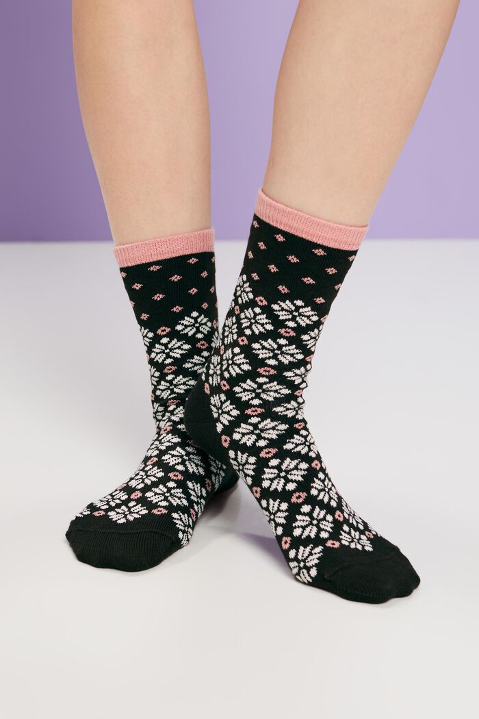 Set van 3 paar grofgebreide sokken, Noors patroon, BROWN/BEIGE, detail image number 1
