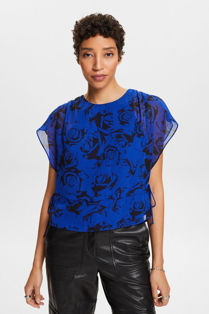 Chiffon blouse met tunnelkoord en print, BRIGHT BLUE, detail image number 0