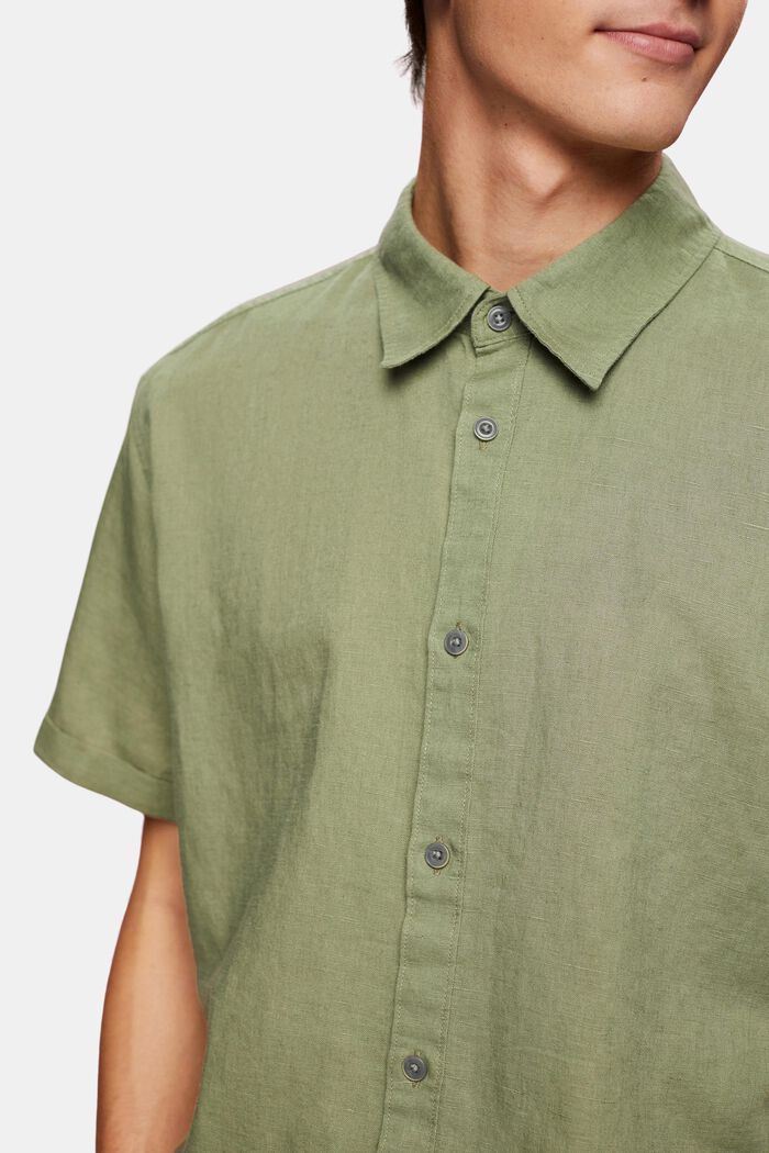 Shirt met korte mouwen van een linnen-katoenmix, LIGHT KHAKI, detail image number 3