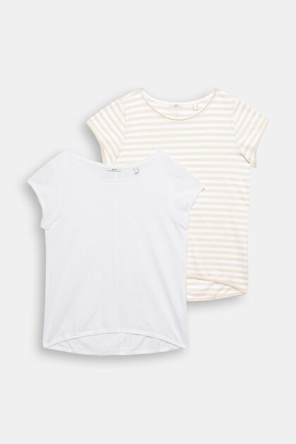 Set van 2 T-shirts met strepen, LIGHT TAUPE, overview