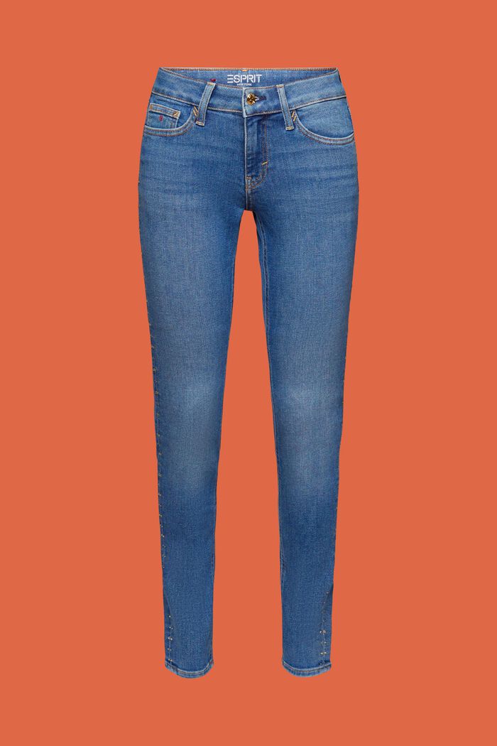 Mid rise skinny jeans met versiering, BLUE MEDIUM WASHED, detail image number 7