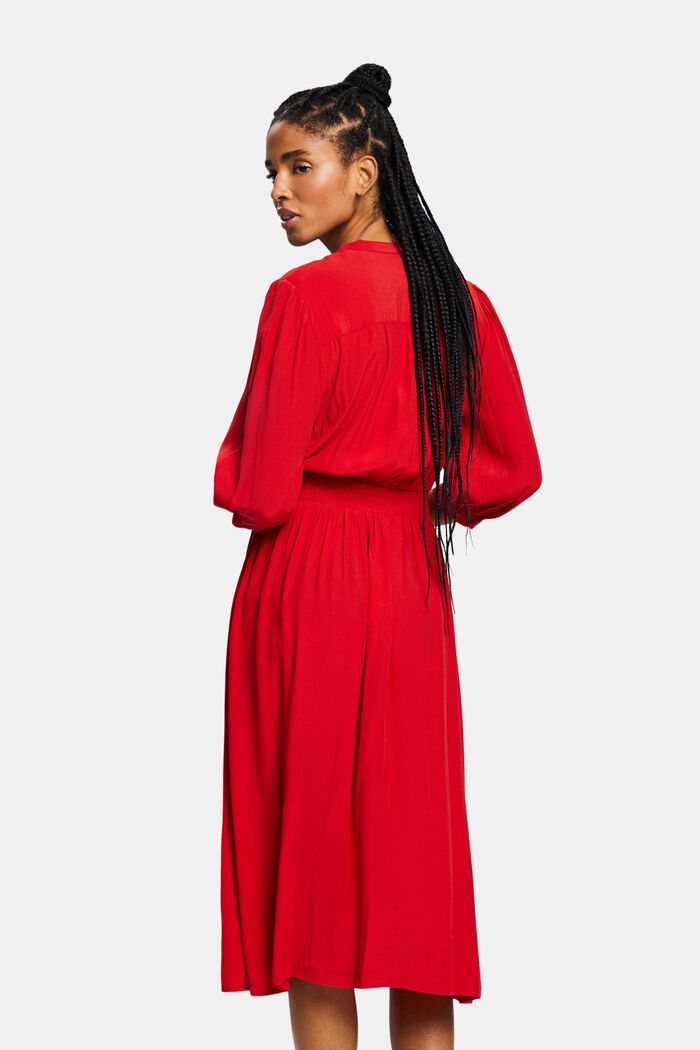 Midi-jurk met 3/4-mouwen van crêpe, DARK RED, detail image number 2