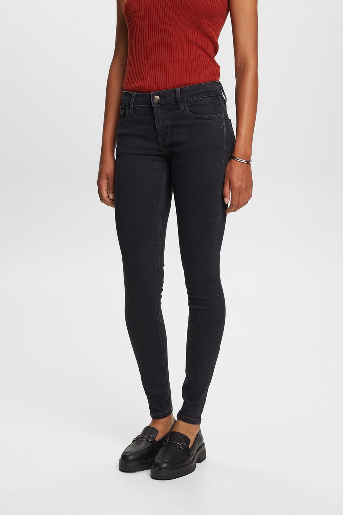 Gerecycled: skinny jeans met middelhoge taille, BLACK DARK WASHED, detail image number 0