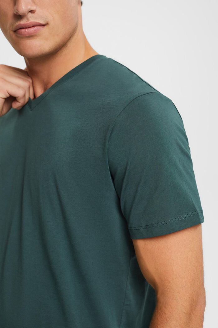 T-shirt à encolure en V en coton durable, TEAL BLUE, detail image number 0