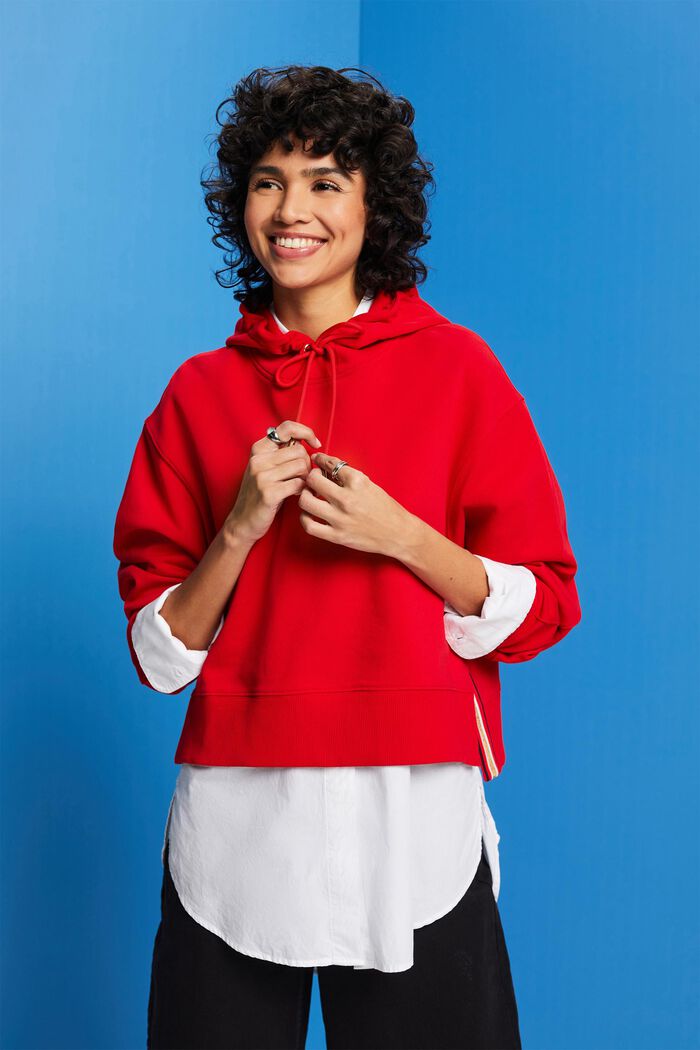Cropped hoodie, 100% katoen, RED, detail image number 0