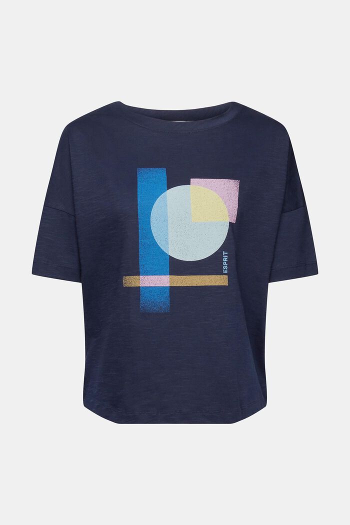 Katoenen T-shirt met geometrische print, NAVY, detail image number 6