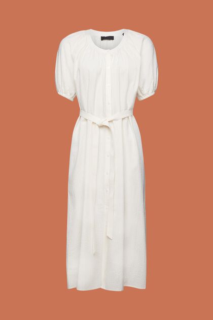Robe-chemise longueur midi dotée d’une ceinture à nouer, coton mélangé