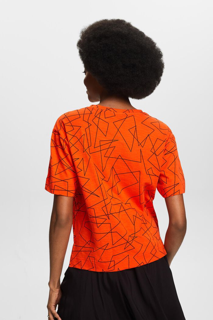 Katoenen T-shirt met V-hals en print, BRIGHT ORANGE, detail image number 2