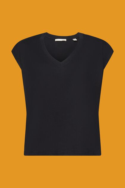 T-shirt en coton sans manches, à encolure en V, BLACK, overview