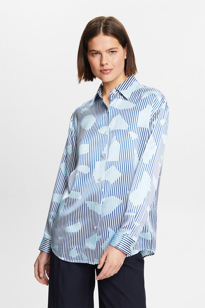 Zijden overhemd met knoopsluiting en print, BRIGHT BLUE, detail image number 4