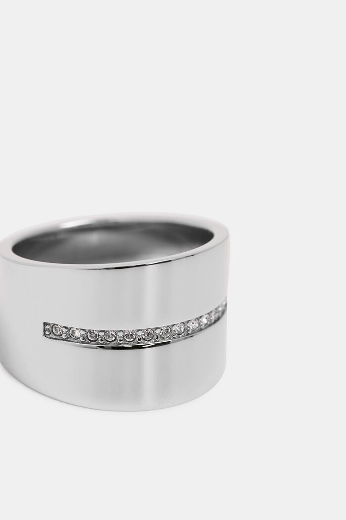 Brede ring met een rij zirkoniasteentjes, van edelstaal, SILVER, overview