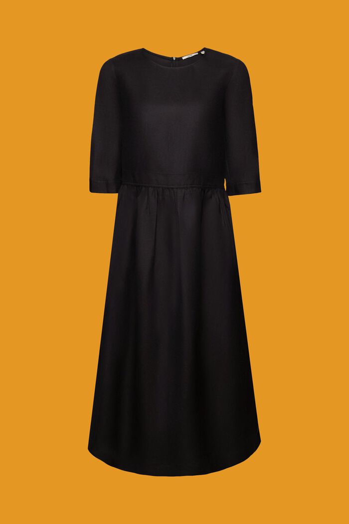 Midi-jurk van een geweven linnen-viscosemix, BLACK, detail image number 6