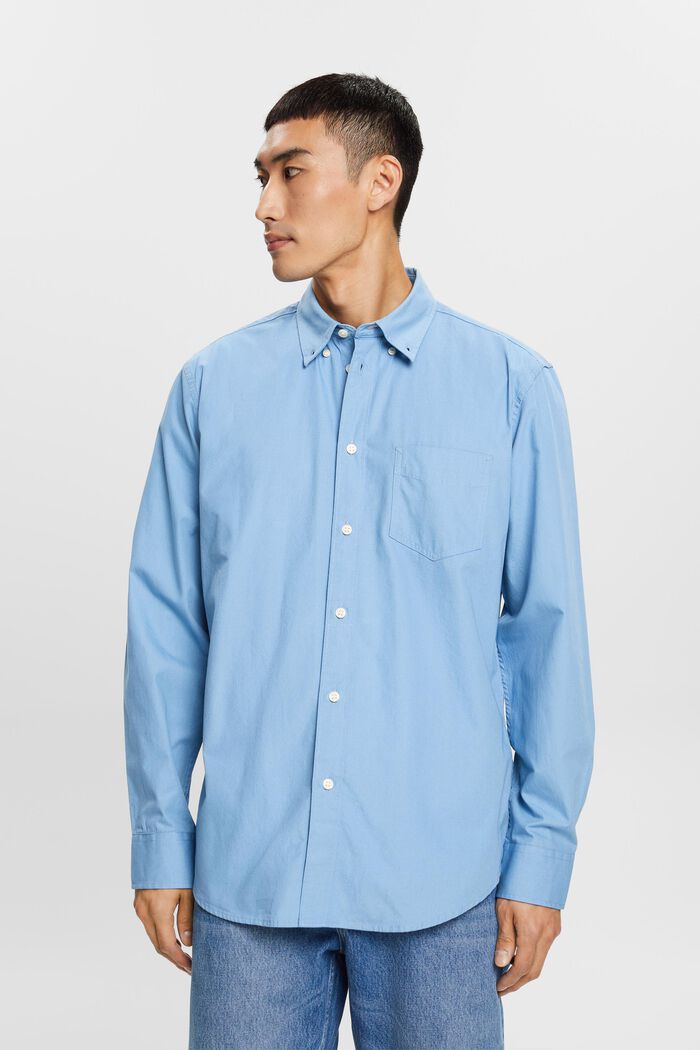 Popeline overhemd met buttondownkraag, 100% katoen, LIGHT BLUE, detail image number 0