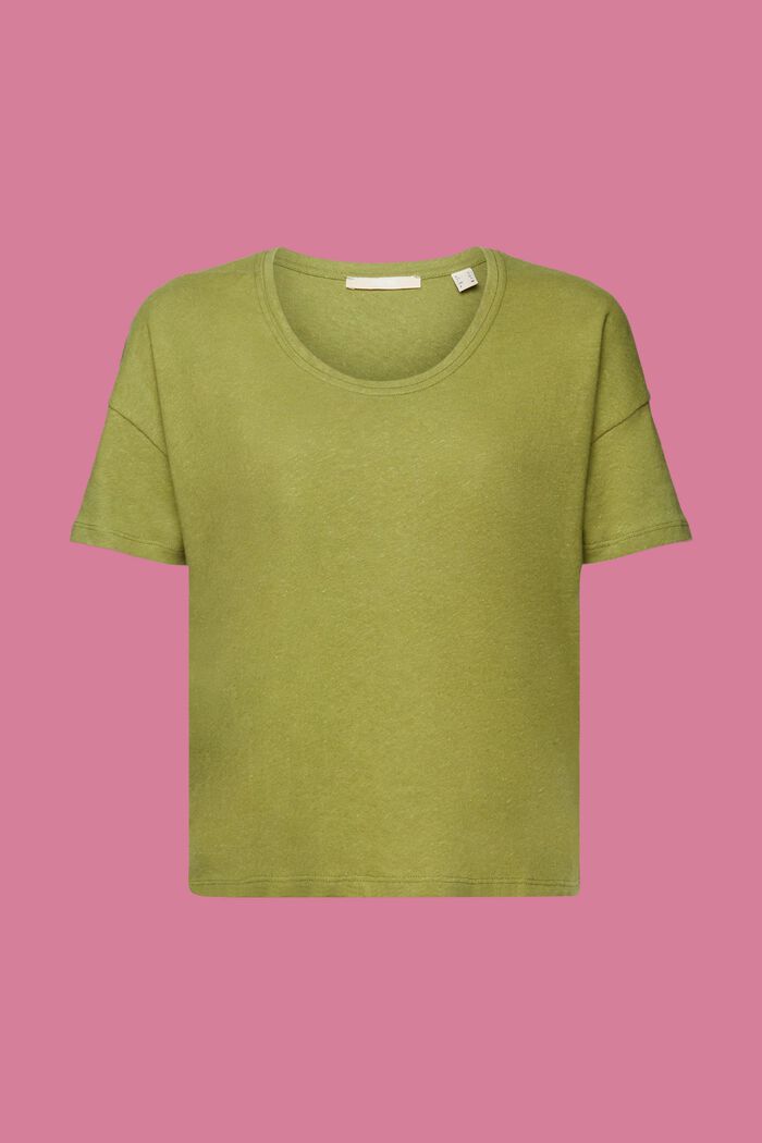 T-shirt van een mix van katoen en linnen, PISTACHIO GREEN, detail image number 6