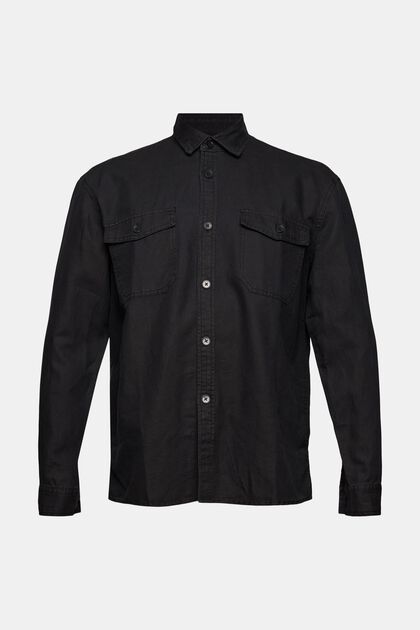 En lin mélangé : chemise oversize, BLACK, overview