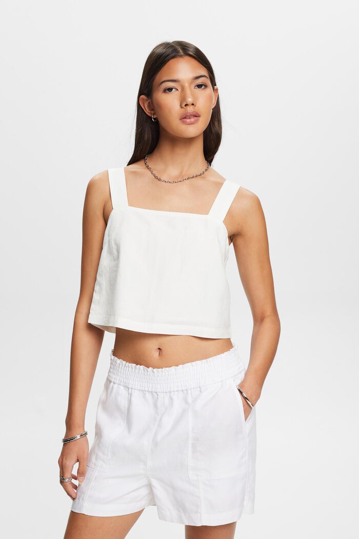 Cropped camisole top, linnenmix, WHITE, detail image number 0