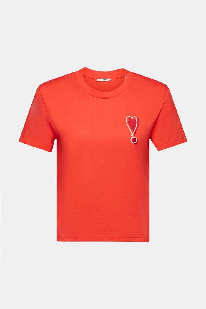 Katoenen T-shirt met geborduurd hartmotief, ORANGE RED, detail image number 7
