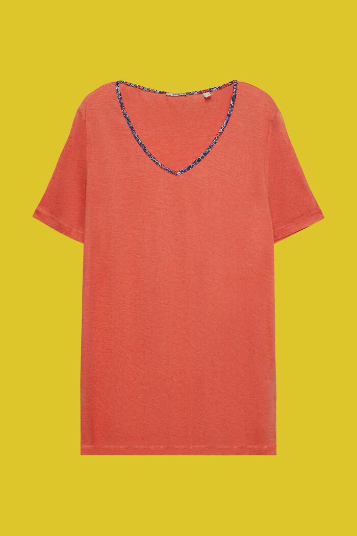 CURVY T-shirt met bloemige paspels, TENCEL™, ORANGE RED, detail image number 2