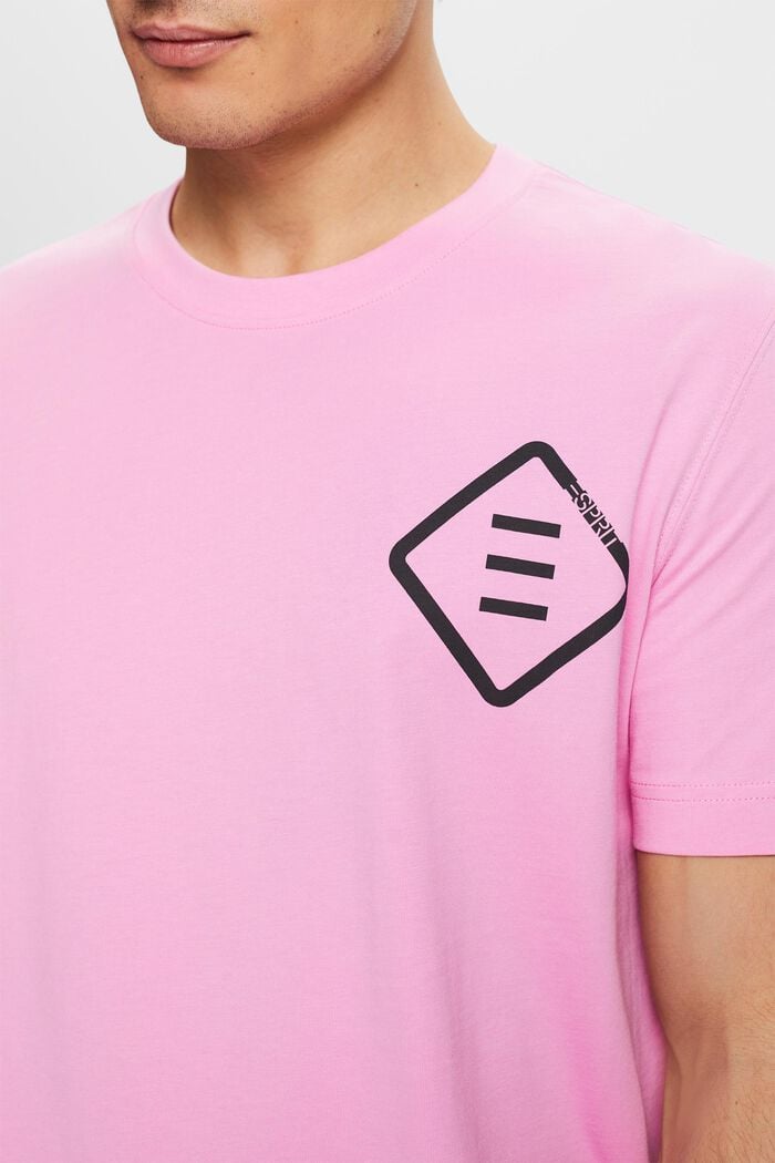 T-shirt van katoen-jersey met logo, PINK, detail image number 3
