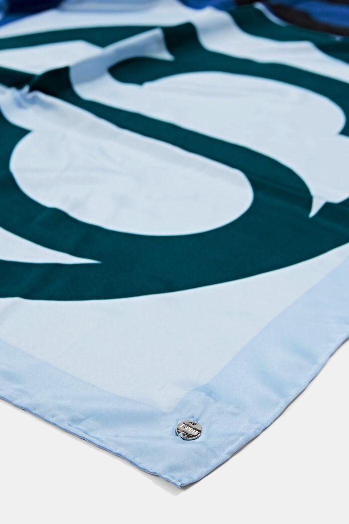 Sjaal met satijnen look en monogram, GREY BLUE, detail image number 1