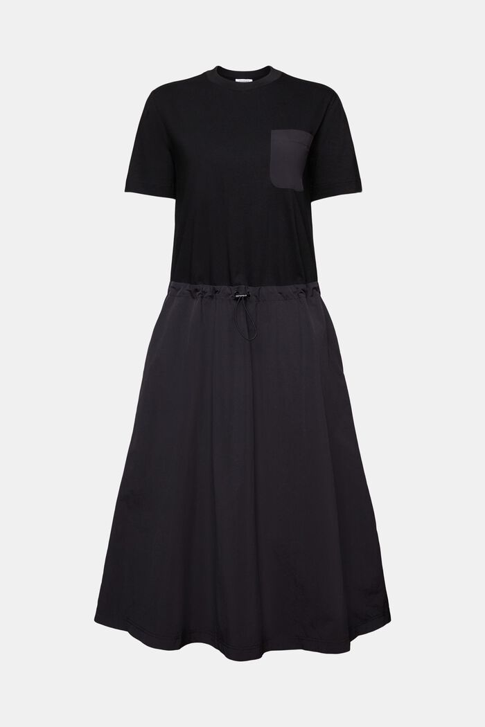 Midi-jurk van een materiaalmix, BLACK, detail image number 5