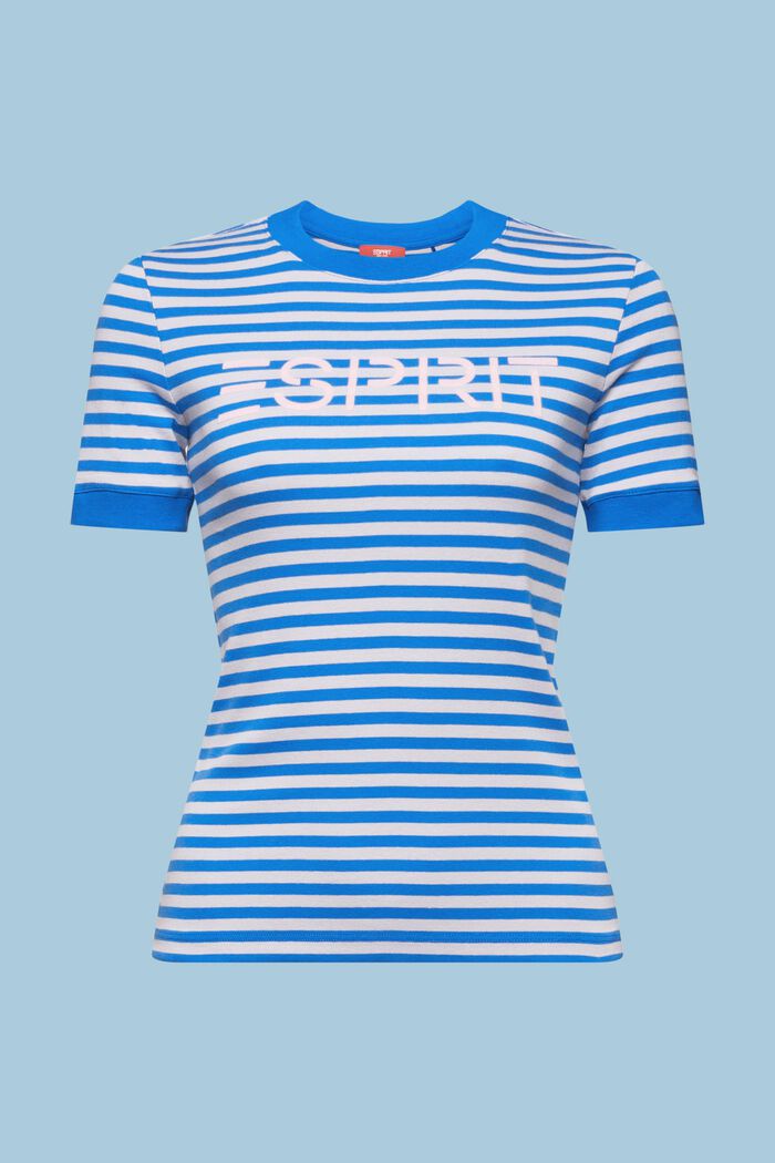 Gestreept katoenen T-shirt met logoprint, LIGHT BLUE LAVENDER, detail image number 6