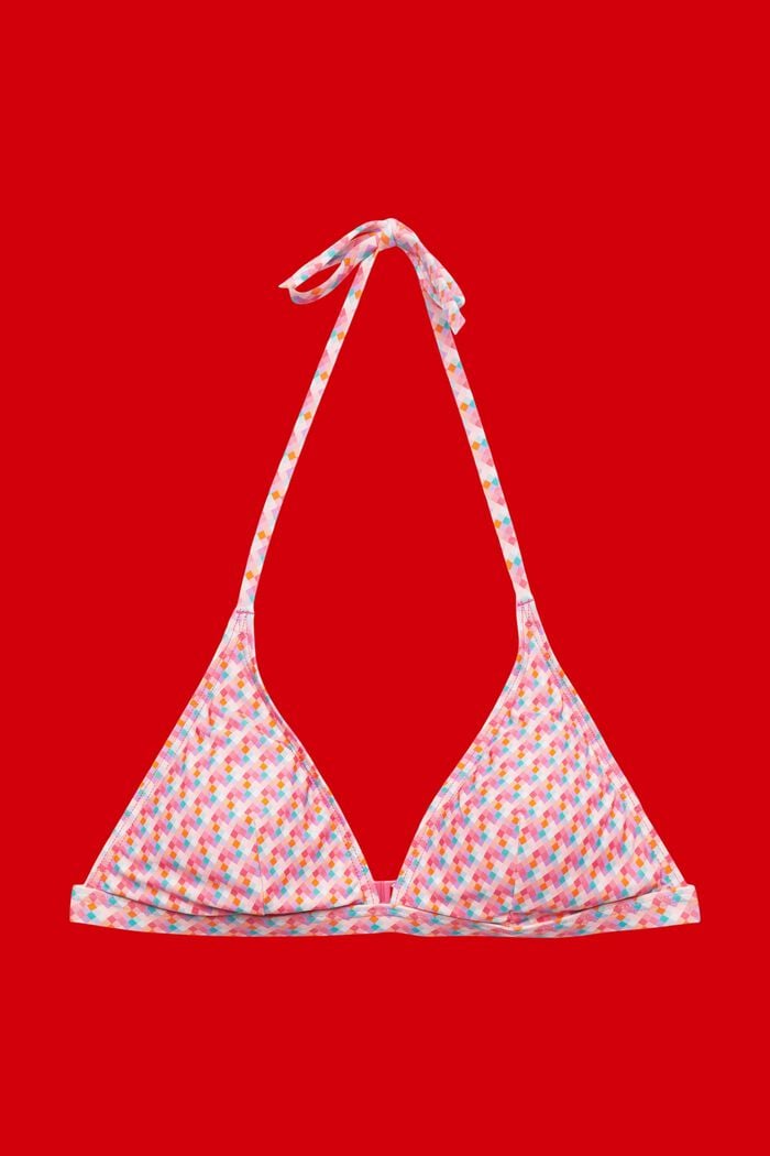 Haut de bikini rembourré à bretelles tour de cou et imprimé géométrique, PINK FUCHSIA, detail image number 3