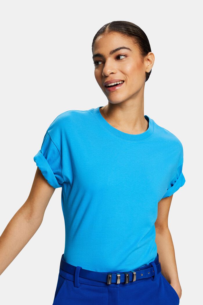 Getailleerd T-shirt met ronde hals, BLUE, detail image number 0